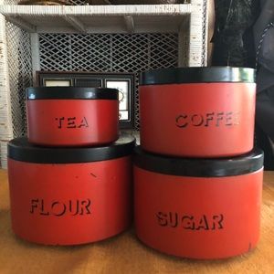 Vintage red Flour Sugar Coffee Tin Containers